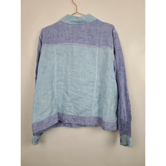 Focus Womens Blue Purple Linen Button Up Long Sleeve Lightweight Jacket Size XL - Picture 4 of 7